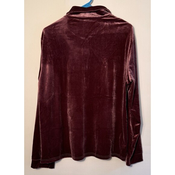 Women's Velvet Top Long Sleeve Button Flowy Casual Wine Red Six XXL - Picture 2 of 9